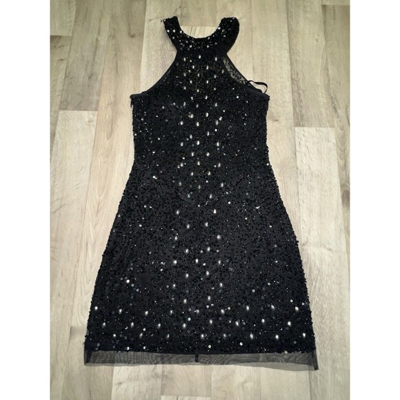 Mori Lee Glam Vintage Mini Halter Sequin Dress Beaded Silver Size 6 - Picture 8 of 9
